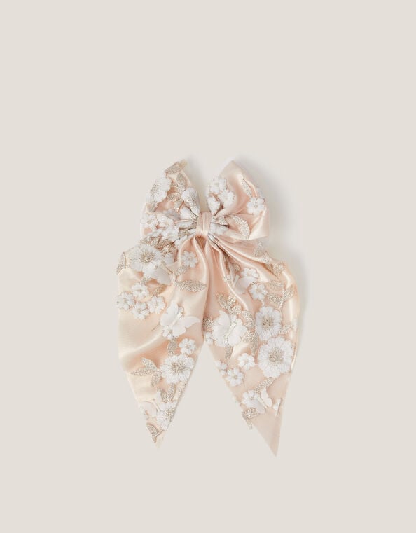 Astrid Floral Embroidered Bow Hair Clip, , large
