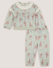 Baby Floral Print Sweatshirt & Joggers Set, Green (GREEN), large