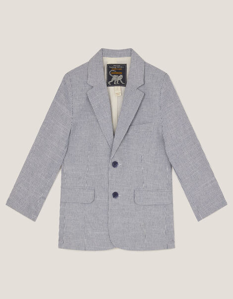 Pinstripe Cotton Blazer, Blue (BLUE), large