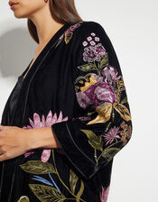 Freya Velvet Embroidered Kimono, Black (BLACK), large