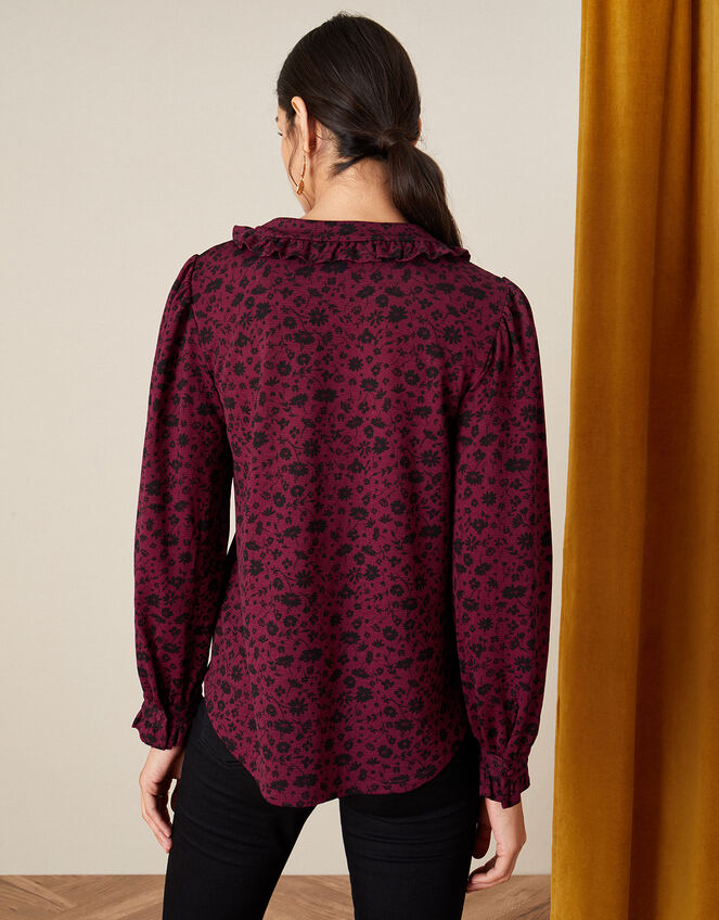 Lizabeth Floral Print Collar Top, Red (BURGUNDY), large