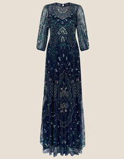 Lily Embellished Maxi Dress in Recycled Polyester, Blue (NAVY), large