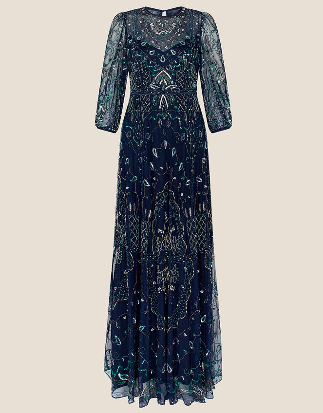 Lily Embellished Maxi Dress in Recycled Polyester, Blue (NAVY), large