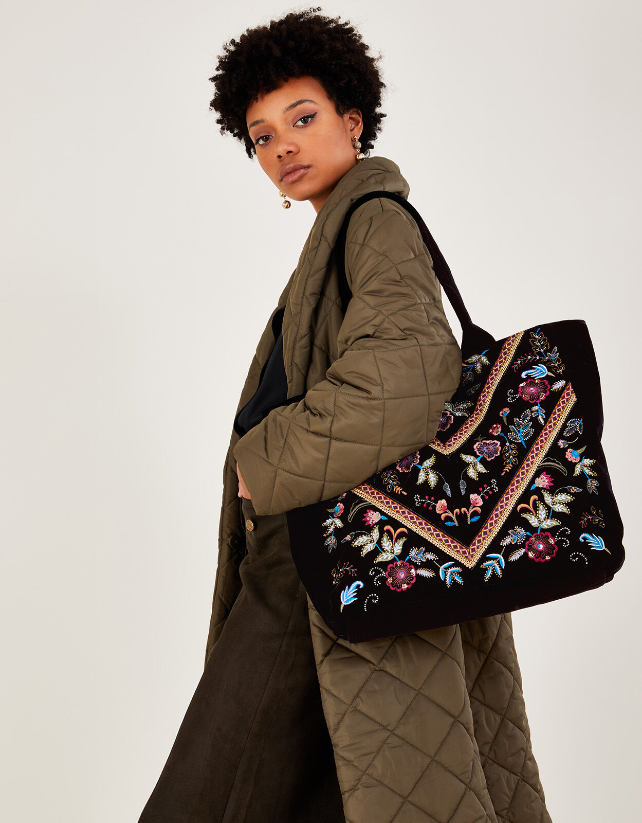 Embroidered Velvet Tote Bag Accessories Monsoon Global