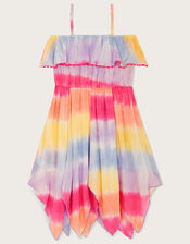 Tie Dye Frill Hanky Hem Dress, Multi (MULTI), large