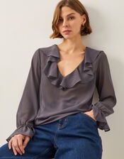 Emmy Sheer Sparkle Frill Blouse, Grey (CHARCOAL), large