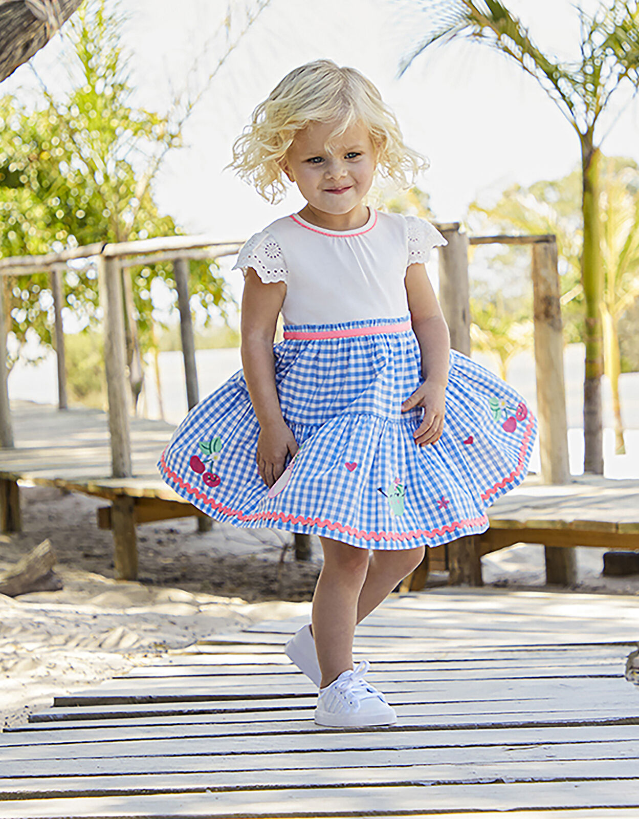 Baby Molly 2 in 1 Gingham Dress with Fruit Embroidery Blue