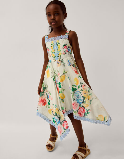 Amalfi Lemon Print Hanky Hem Dress, White (WHITE), large