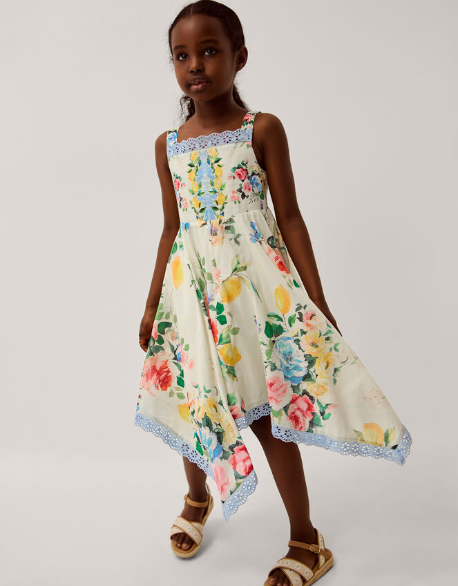 Amalfi Lemon Print Hanky Hem Dress, White (WHITE), large