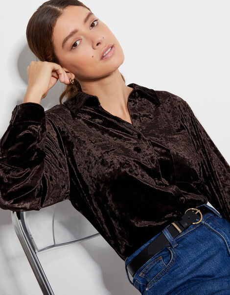 Vida Velvet Shirt, Brown (CHOCOLATE), large