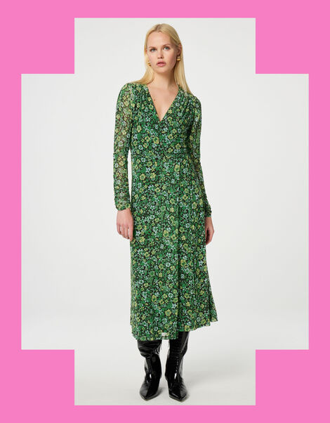 Fabienne Chapot Floral Wrap Midi Dress, Green (GREEN), large