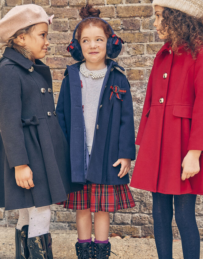 Bow Brooch Swing Coat, Blue (NAVY), large