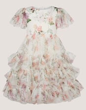 Roma Floral Print Ruffle Party Dress , Multi (MULTI), large