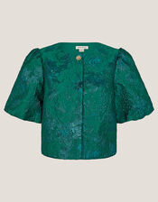 Jolene Jacquard Puff Sleeve Jacket, Green (GREEN), large