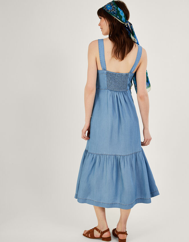 Tiered Denim Midi Sundress, Blue (DENIM BLUE), large