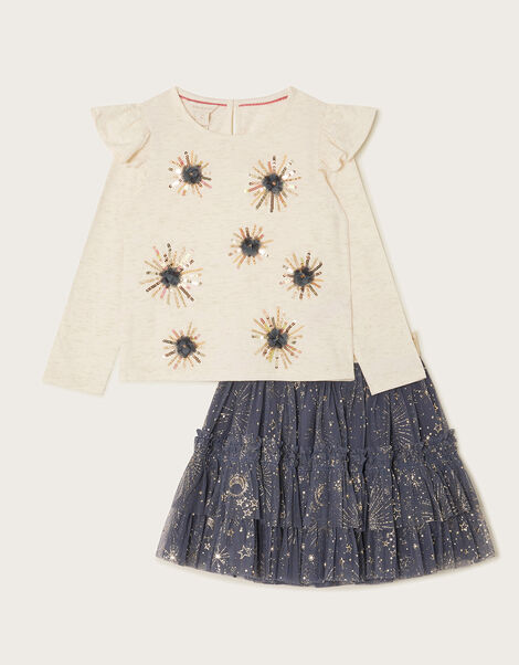 Celestial Top and Skirt Set, Blue (NAVY), large