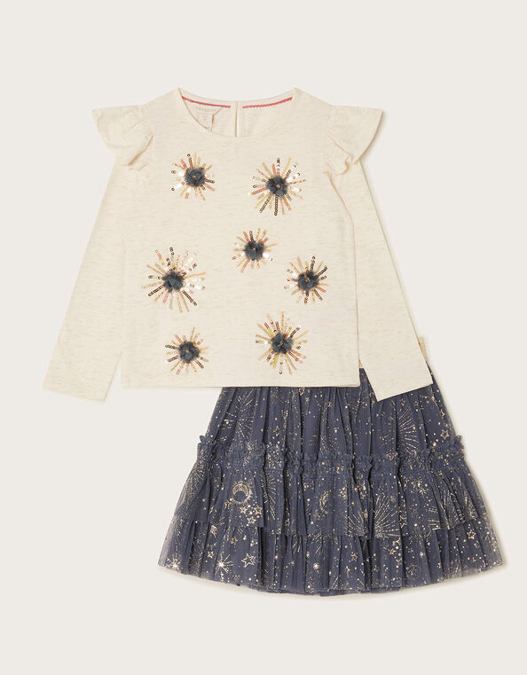 Celestial Top and Skirt Set, Blue (NAVY), large