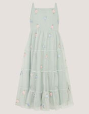 Luna Floral Embroidered Mesh Party Dress, Green (SAGE), large