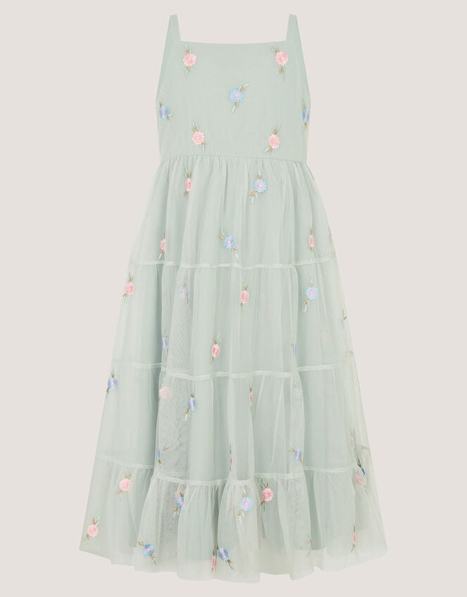 Luna Floral Embroidered Mesh Party Dress, Green (SAGE), large