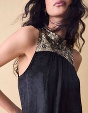 Clemence Margot Embellished Velvet Mini Shift Dress, Black (BLACK), large