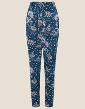 Floral Belted Jersey Trousers, Blue (NAVY), large