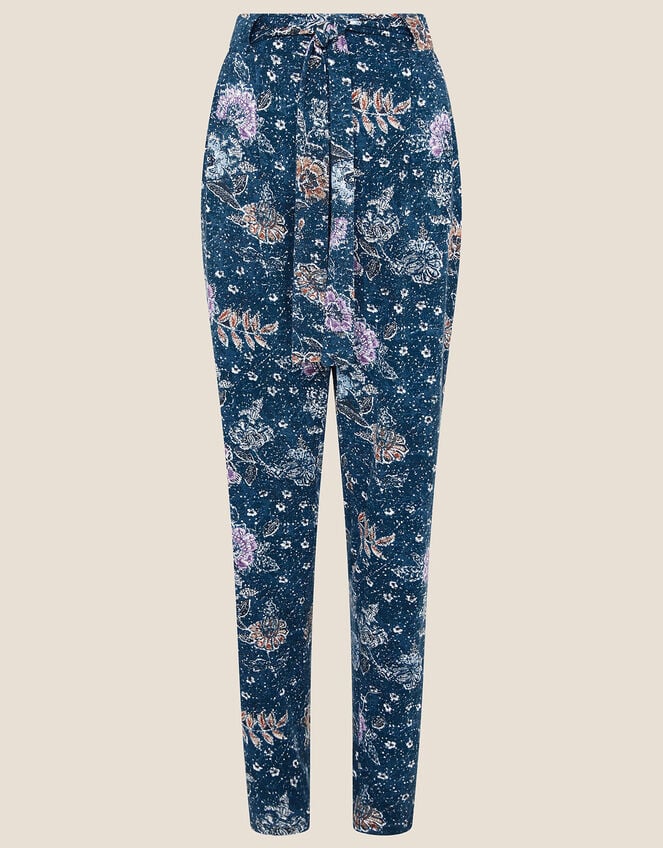 Floral Belted Jersey Trousers, Blue (NAVY), large