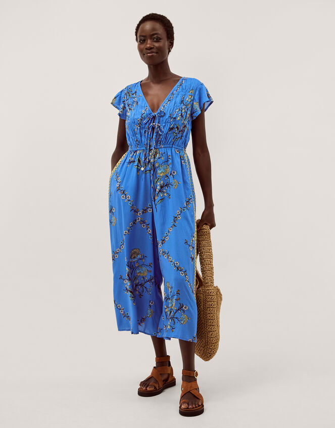 Aimee Floral Culotte Jumpsuit, Blue (BLUE), large