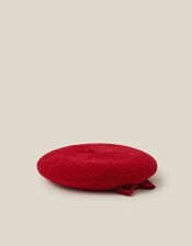 Velvet Bow Wool Beret, Red (RED), large