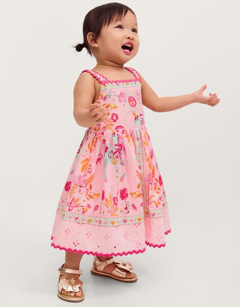 Baby Unicorn Print Broderie Dress, Pink (PINK), large