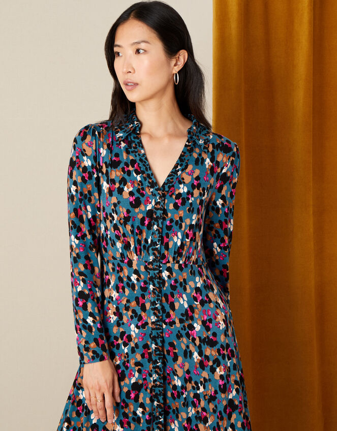 Aria Animal Print Shirt Dress, Teal (TEAL), large