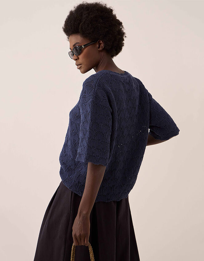 East Flora Pointelle Knit Tee, Blue (NAVY), large
