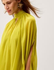 Amelia Scarf Neck Cape Midi Dress, Green (GREEN), large