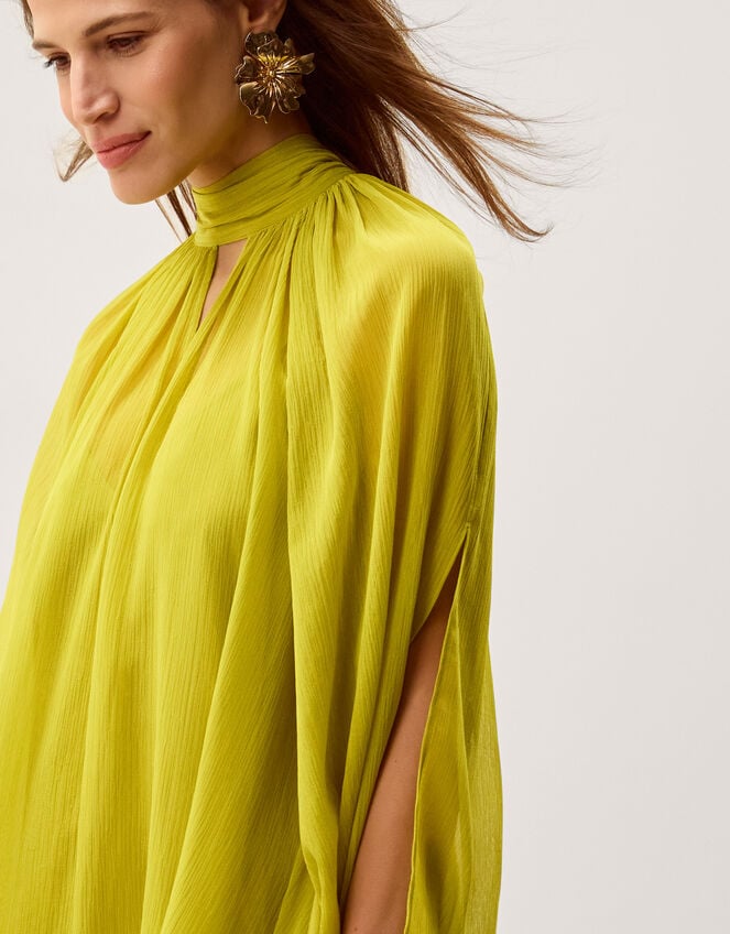 Amelia Scarf Neck Cape Midi Dress, Green (GREEN), large
