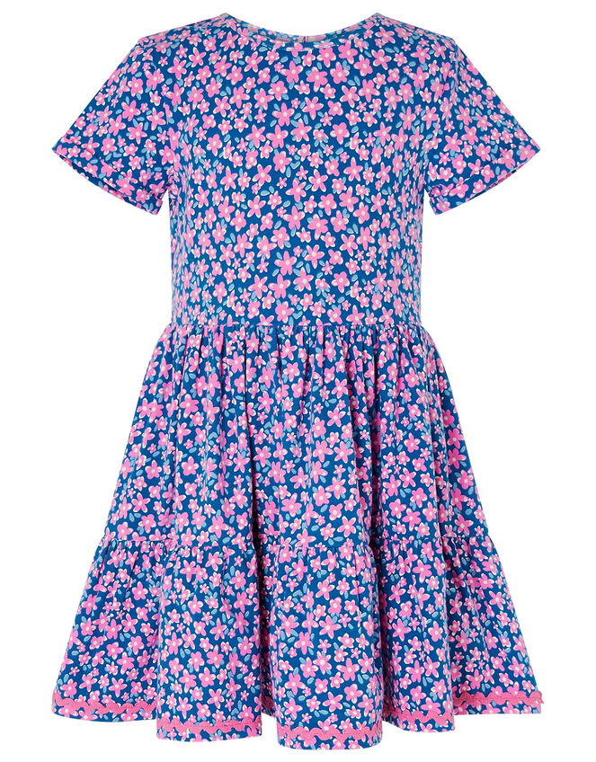 Geo Flower Jersey Dress with Organic Cotton, Pink (PINK), large