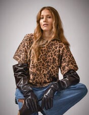 Amy Leopard Print Short Sleeve Jumper, Brown (BROWN), large