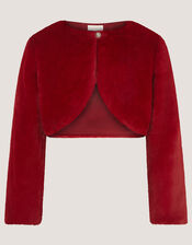 Lara Bow Faux Fur Cardigan, Red (RED), large