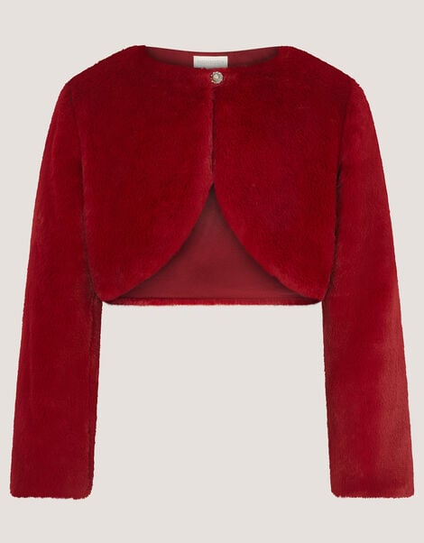 Lara Bow Faux Fur Cardigan, Red (RED), large