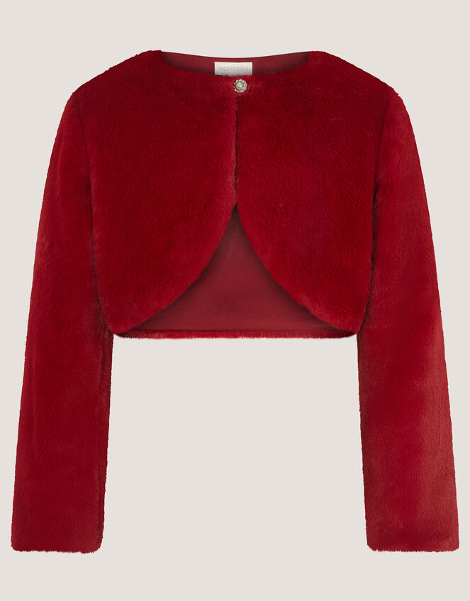 Lara Bow Faux Fur Cardigan, Red (RED), large