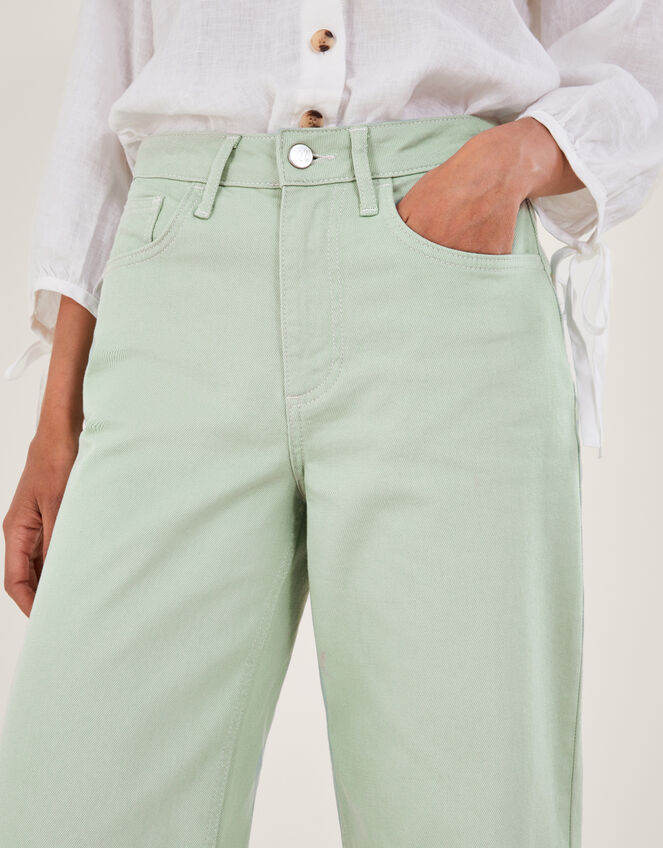 Wide Leg Crop Denim Trousers, Green (SAGE), large