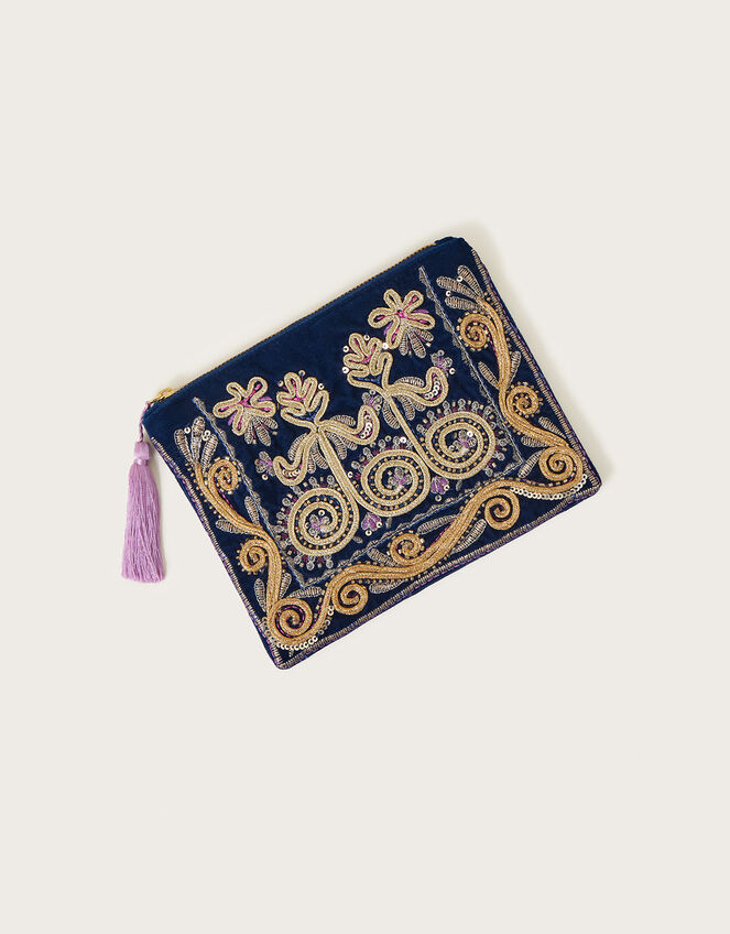 Embroidered Zip Top Pouch, , large