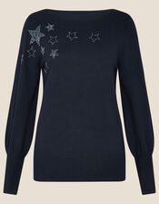Beaded Star Jumper, Blue (NAVY), large