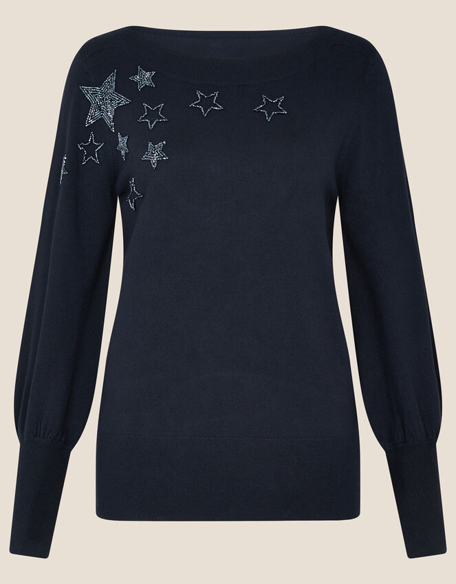Beaded Star Jumper, Blue (NAVY), large