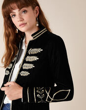 Velvet Military Jacket, Black (BLACK), large