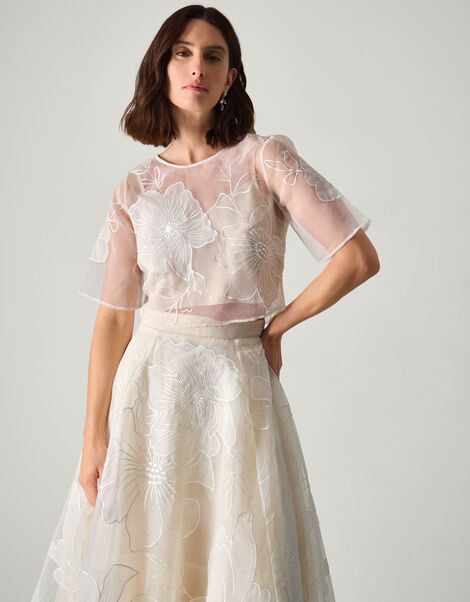 Rosie Lace Floral Bridal Top, Ivory (IVORY), large