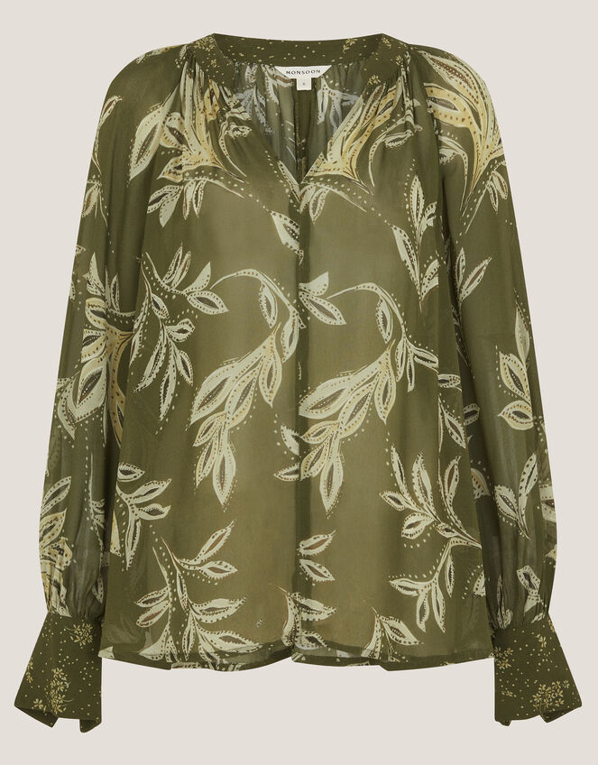 Leona Leaf Print Blouse, Green (KHAKI), large