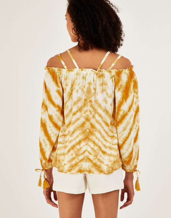 Tie Dye Printed Long Sleeve Top, Yellow (OCHRE), large