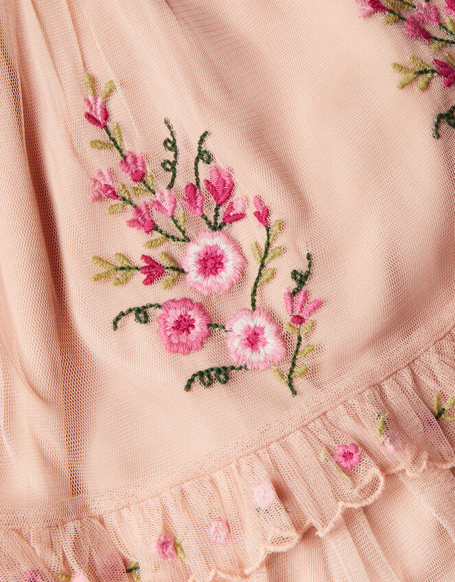 Embroidered Mesh Frill Dress, Pink (PINK), large