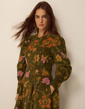 Princella Floral Corduroy Midi Dress, Green (GREEN), large