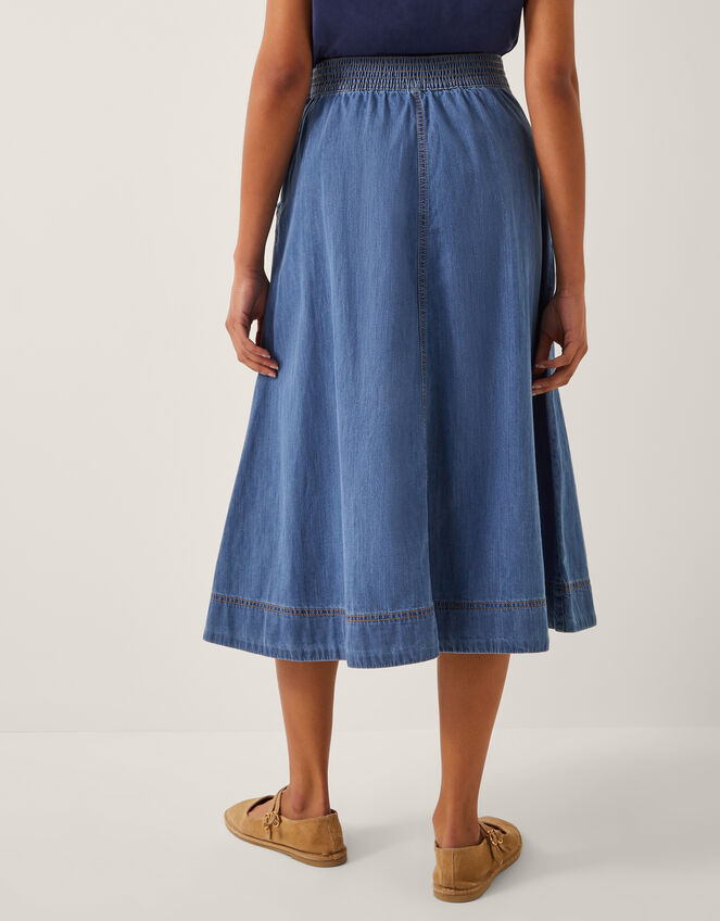 Harper Seamed Denim Midi Skirt, Blue (DENIM BLUE), large