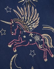 Unicorn Embellished Puff Sleeve T-Shirt, Blue (NAVY), large